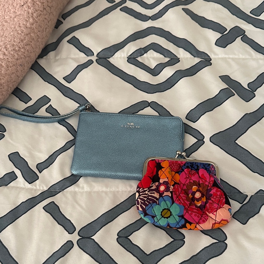 Coach Light Blue Wristlet and Colorful Floral Vera Bradley Coin Purse
